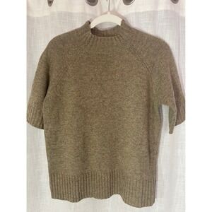Nordstrom Sweater Sparkle Metallic Thread Mock‎ Neck Short Sleeve Taupe Medium